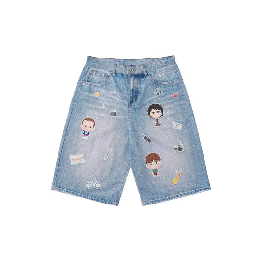 WHOOSIS x STRANGER THINGS | Character College Denim Shorts