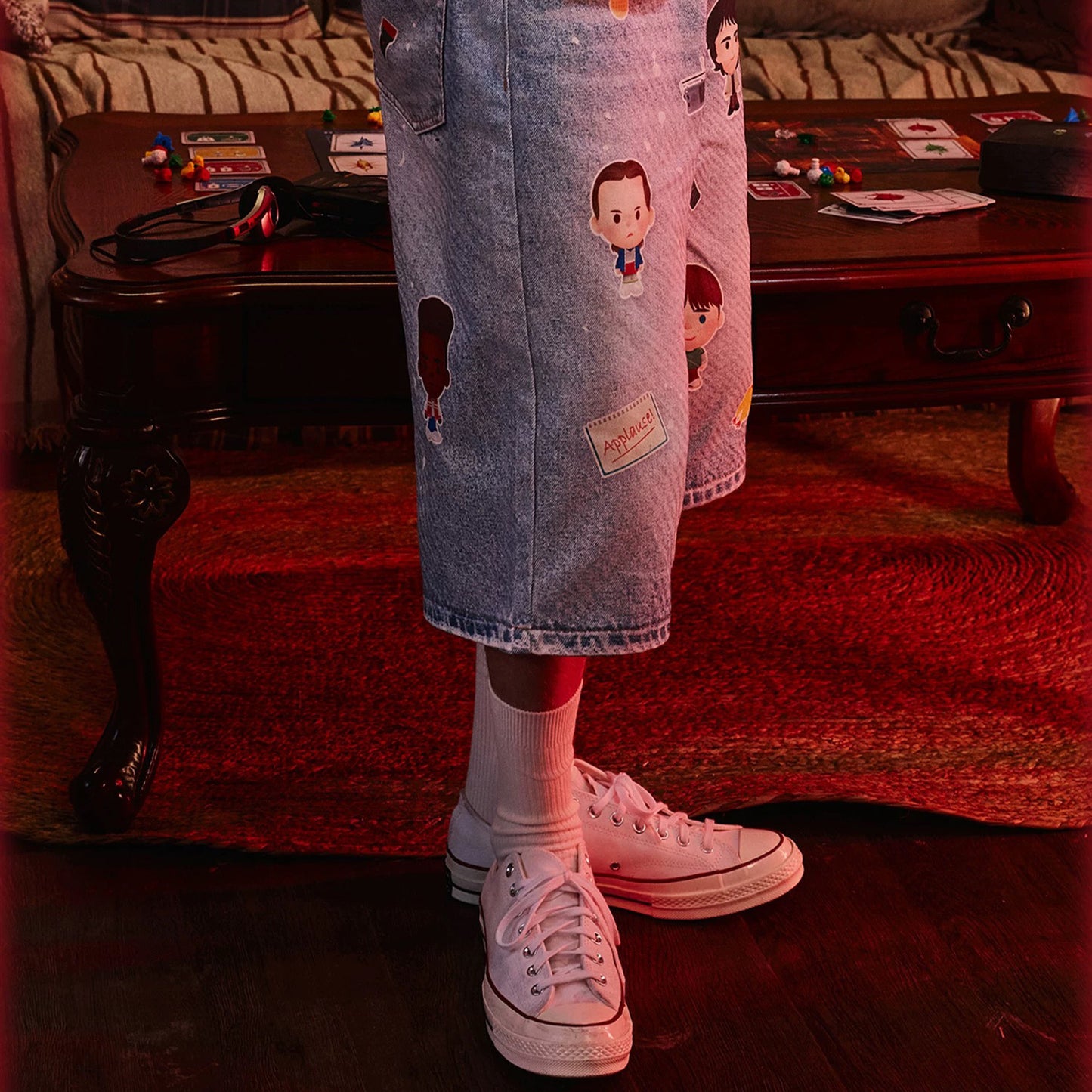 WHOOSIS x STRANGER THINGS | Character College Denim Shorts