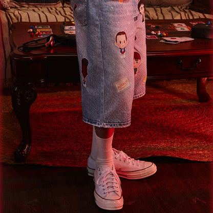 WHOOSIS x STRANGER THINGS | Character College Denim Shorts