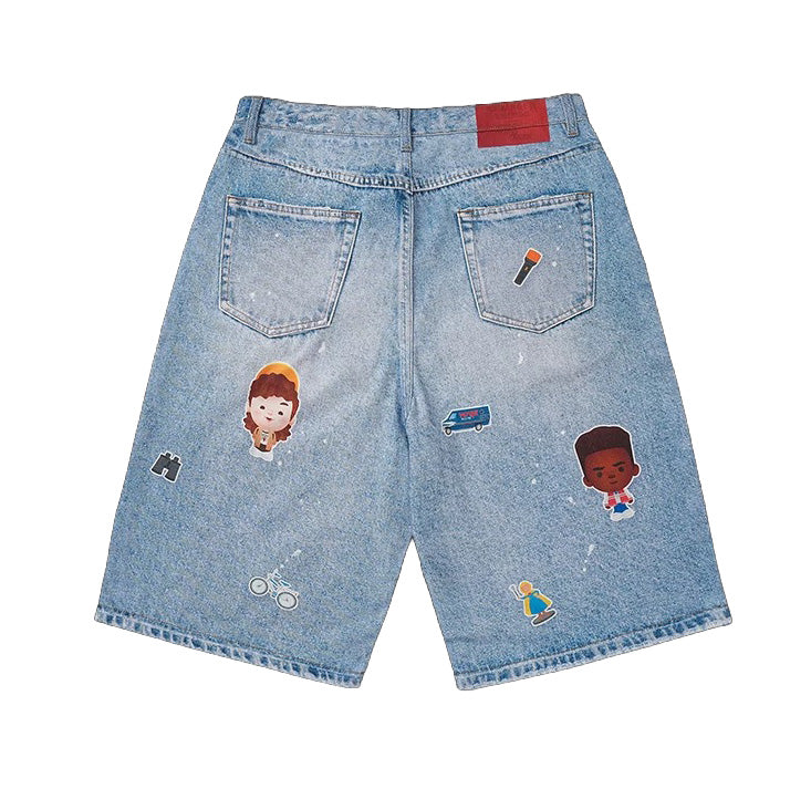 WHOOSIS x STRANGER THINGS | Character College Denim Shorts