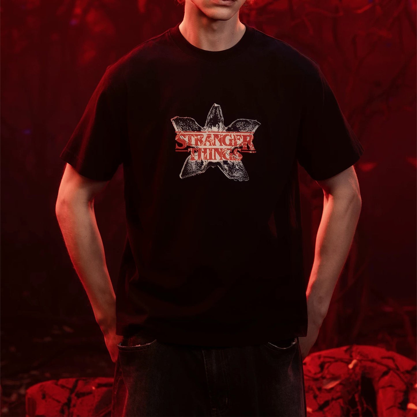 WHOOSIS x STRANGER THINGS | DEMOGORGON APPLIQUÉ EMBROIDERED SHORT-SLEEVE TEE
