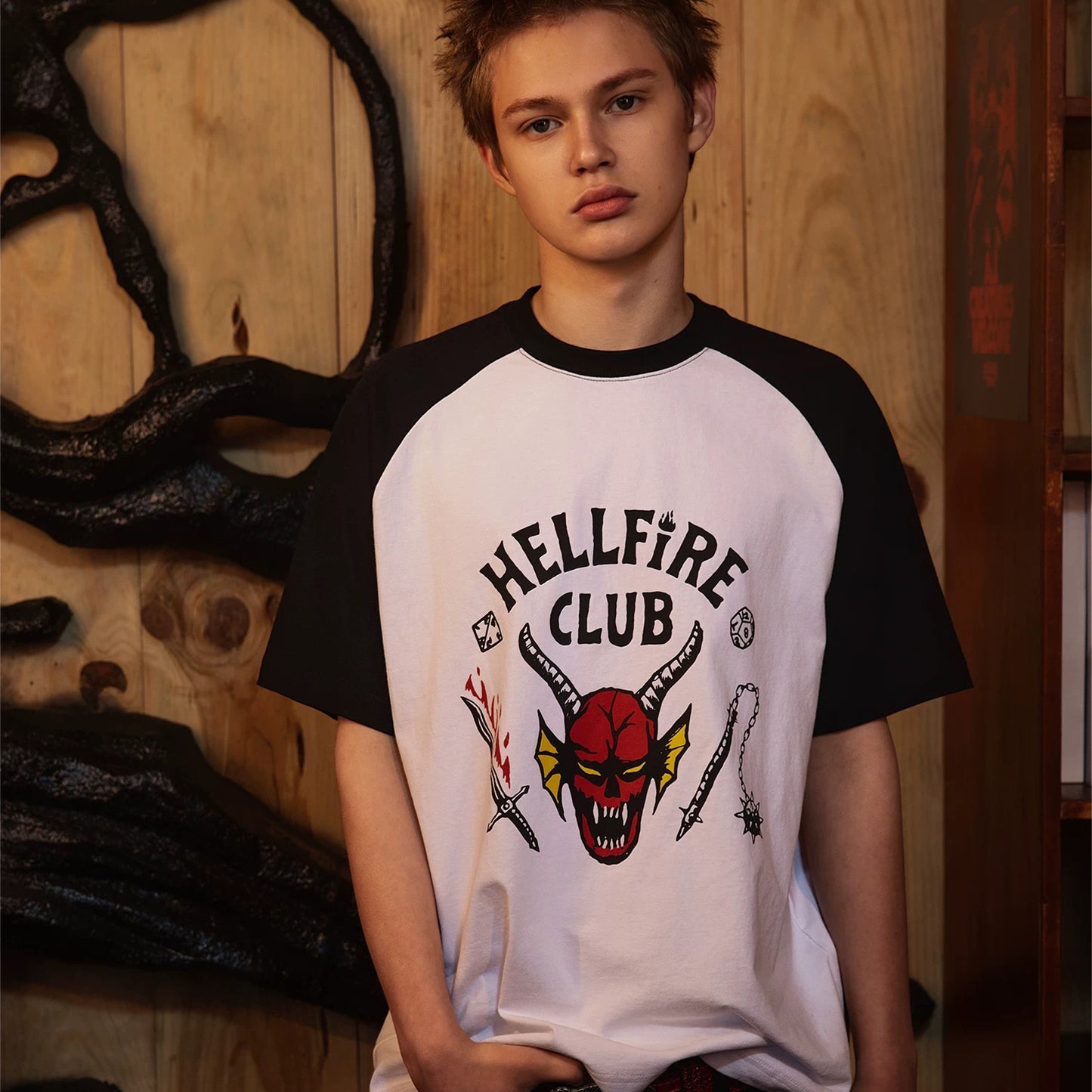 WHOOSIS x STRANGER THINGS | HELLFIRE RAGLAN SHORT-SLEEVE TEE