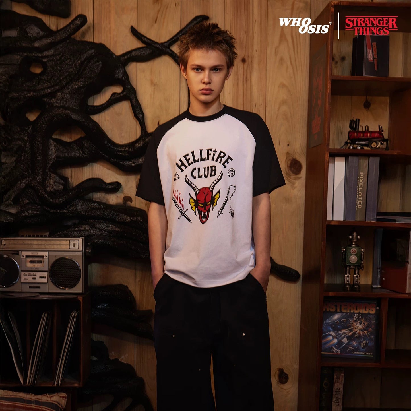 WHOOSIS x STRANGER THINGS | HELLFIRE RAGLAN SHORT-SLEEVE TEE