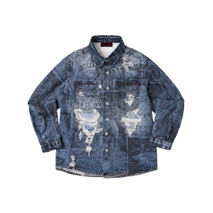 WHOOSIS x STRANGER THINGS | NEWSPAPER DISTRESSED PRINT LONG-SLEEVE SHACKET