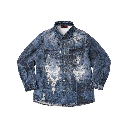 WHOOSIS x STRANGER THINGS | NEWSPAPER DISTRESSED PRINT LONG-SLEEVE SHACKET