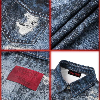 WHOOSIS x STRANGER THINGS | NEWSPAPER DISTRESSED PRINT LONG-SLEEVE SHACKET